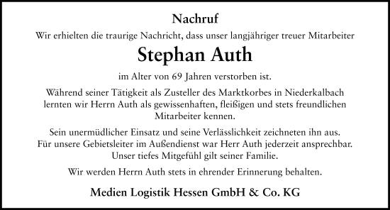 Traueranzeige von Stephan Auth von FZ