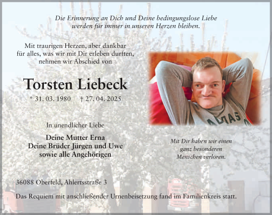 Traueranzeige von Thorsten Liebeck von FZ