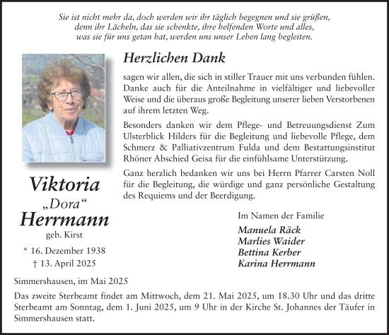 Traueranzeige von Viktoria Herrmann von FZ