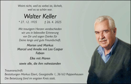 Traueranzeige von Walter Keller von FZ