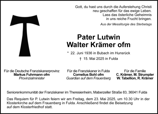 Traueranzeige von Walter Krämer von FZ