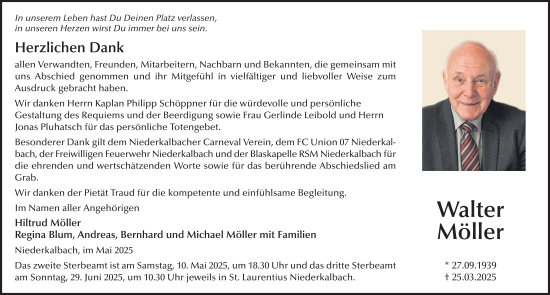 Traueranzeige von Walter Möller von FZ