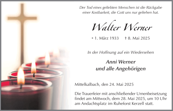 Traueranzeige von Walter Werner von FZ