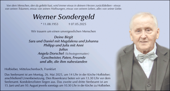 Traueranzeige von Werner Sondergeld von FZ