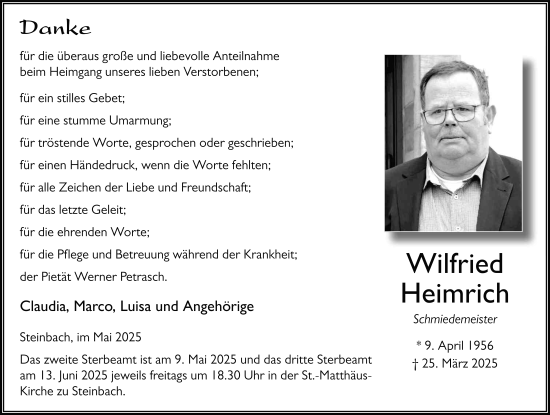 Traueranzeige von Wilfried Heimrich von FZ