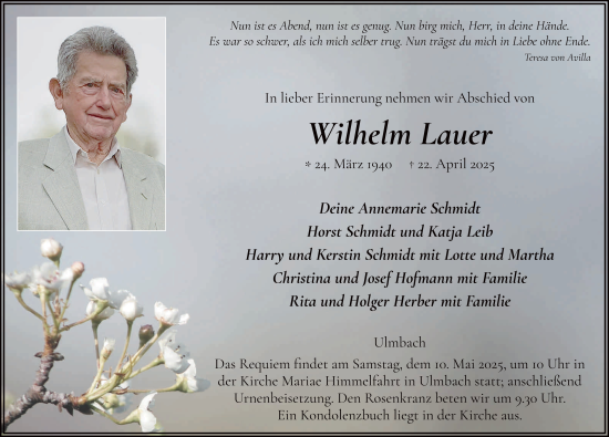 Traueranzeige von Wilhelm Lauer von FZ