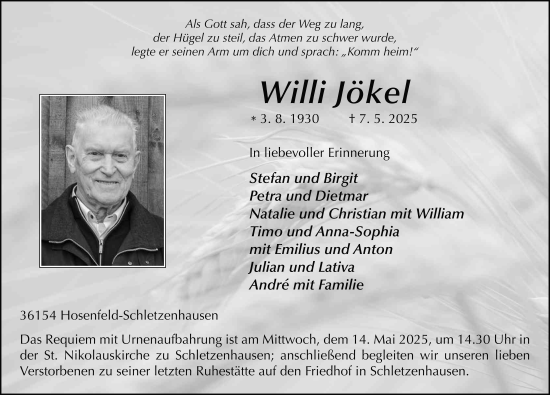 Traueranzeige von Willi Jökel von FZ