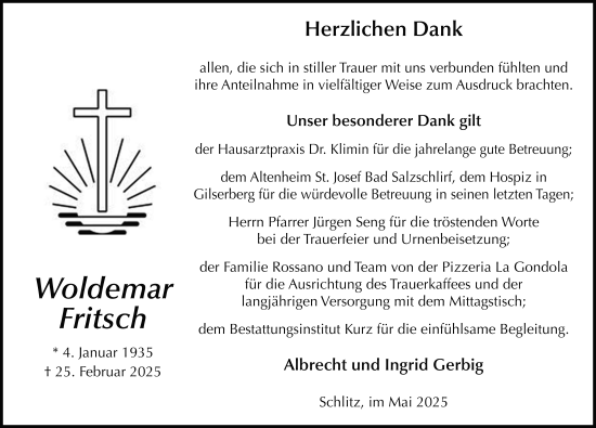 Traueranzeige von Woldemar Fritsch von FZ