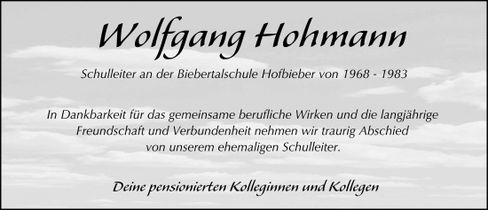 Traueranzeige von Wolfgang Hohmann von FZ