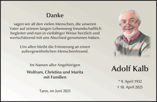 Traueranzeige von Adolf Kalb von FZ