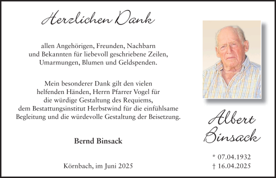 Traueranzeige von Albert Binsack von FZ