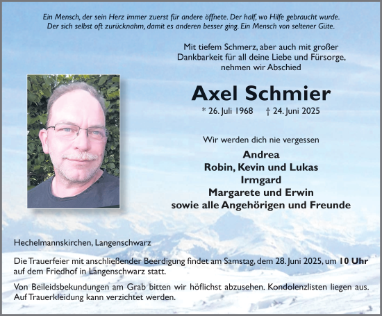 Traueranzeige von Axel Schmier von FZ