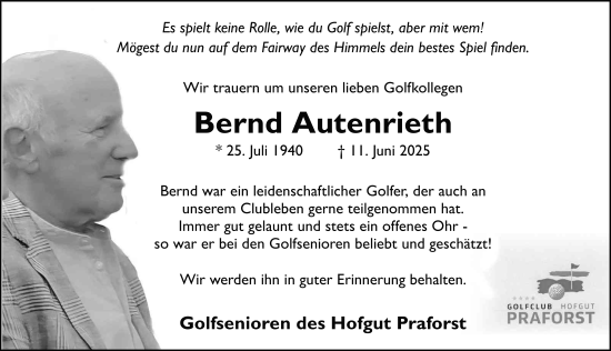 Traueranzeige von Bernd Autenrieth von FZ