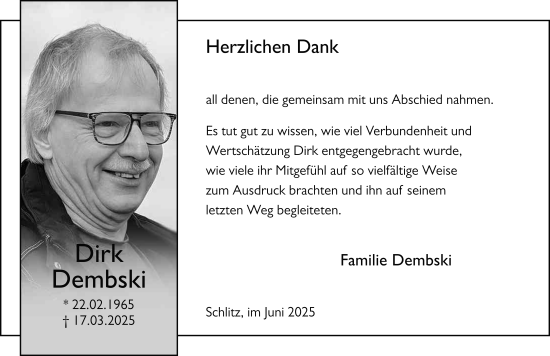 Traueranzeige von Dirk Dembski von FZ