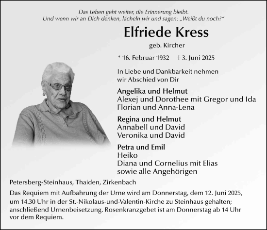 Traueranzeige von Elfriede Kress von FZ