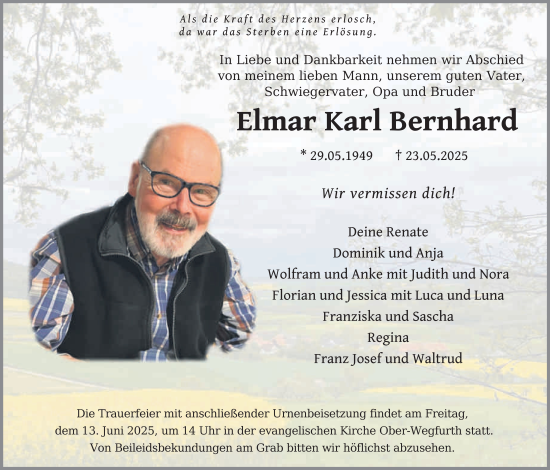 Traueranzeige von Elmar Karl Bernhard von FZ