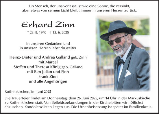 Traueranzeige von Erhard Zinn von FZ