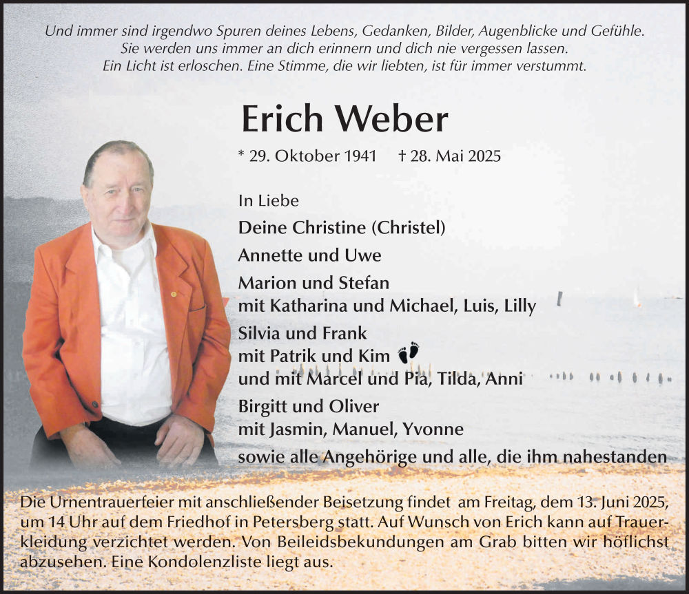  Traueranzeige für Erich Weber vom 07.06.2025 aus FZ