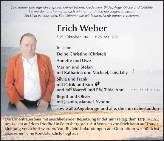Traueranzeige von Erich Weber von FZ