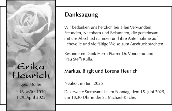 Traueranzeige von Erika Heurich von FZ