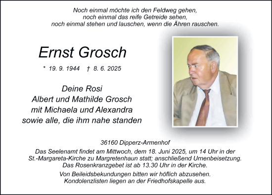 Traueranzeige von Ernst Grosch von FZ