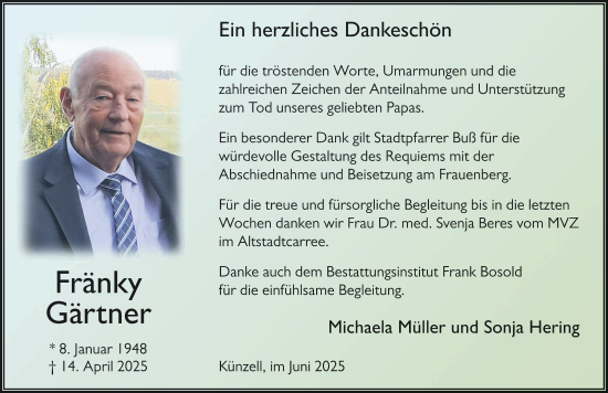 Traueranzeige von Frank Gärtner von FZ