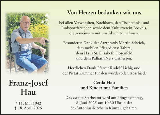 Traueranzeige von Franz-Josef Hau von FZ
