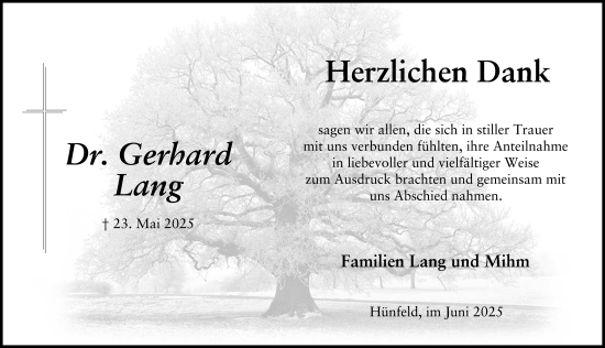 Traueranzeige von Gerhard Lang von FZ