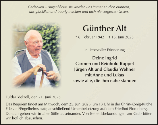 Traueranzeige von Günther Alt von FZ