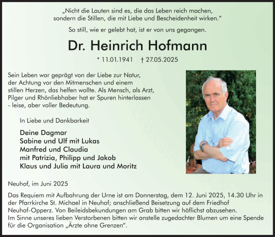 Traueranzeige von Heinrich Hofmann von FZ