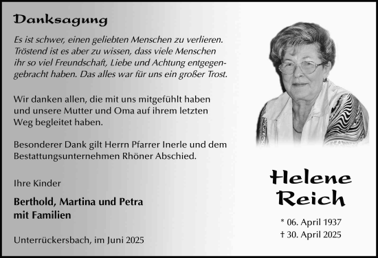 Traueranzeige von Helene Reich von FZ