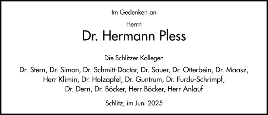 Traueranzeige von Hermann Pless von FZ