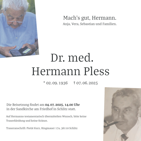 Traueranzeige von Hermann Pless von FZ