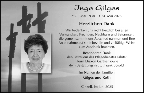 Traueranzeige von Inge Gilges von FZ