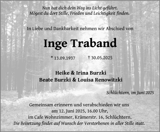 Traueranzeige von Inge Traband von FZ