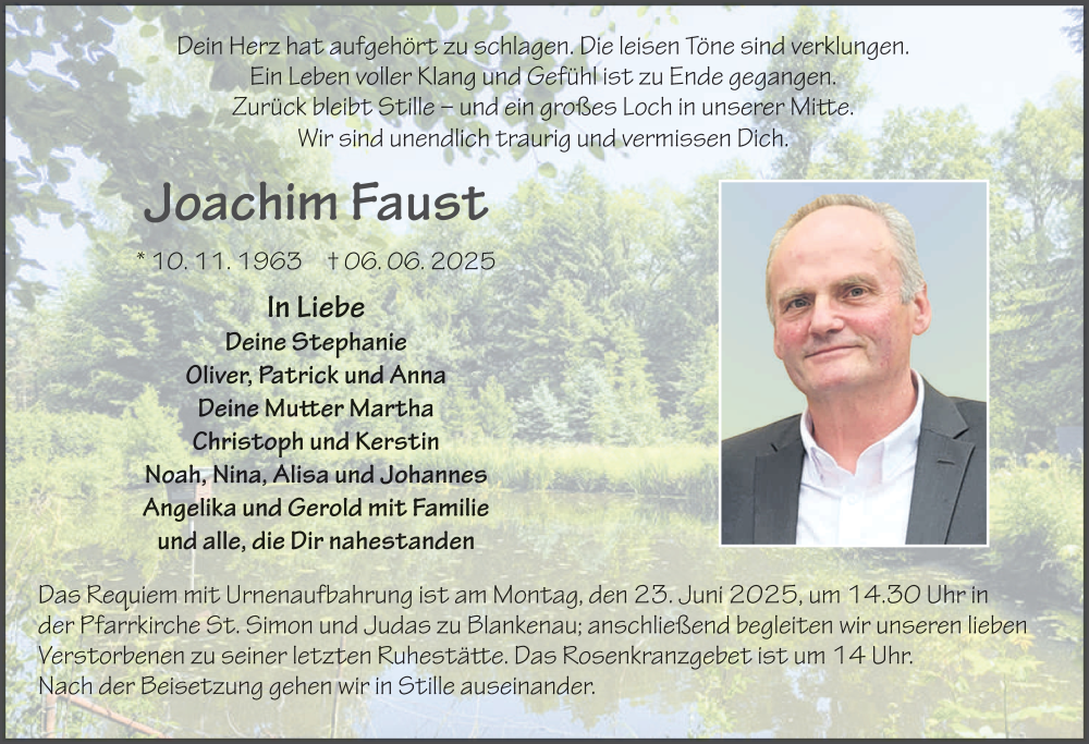  Traueranzeige für Joachim Faust vom 18.06.2025 aus FZ