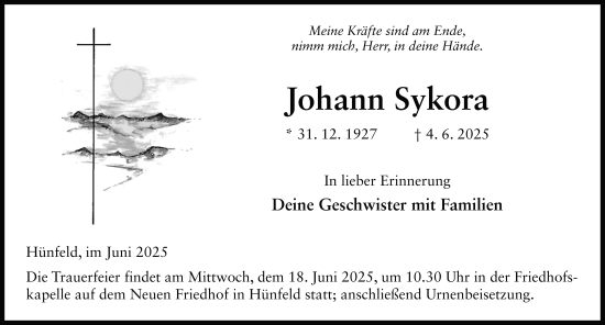 Traueranzeige von Johann Sykora von FZ
