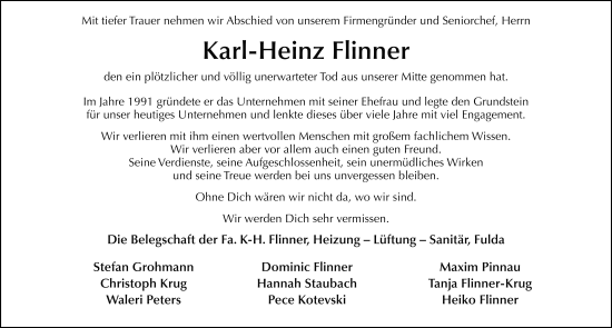 Traueranzeige von Karl-Heinz Flinner von FZ