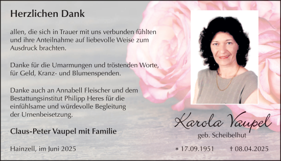 Traueranzeige von Karola Vaupel von FZ