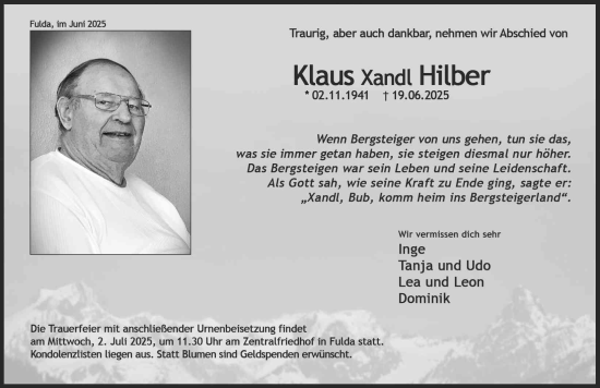 Traueranzeige von Klaus Hilber von FZ
