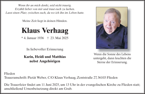 Traueranzeige von Klaus Verhaag von FZ