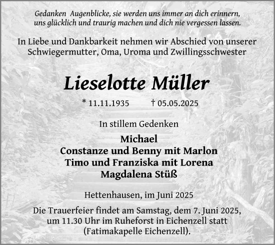 Traueranzeige von Lieselotte Müller von FZ