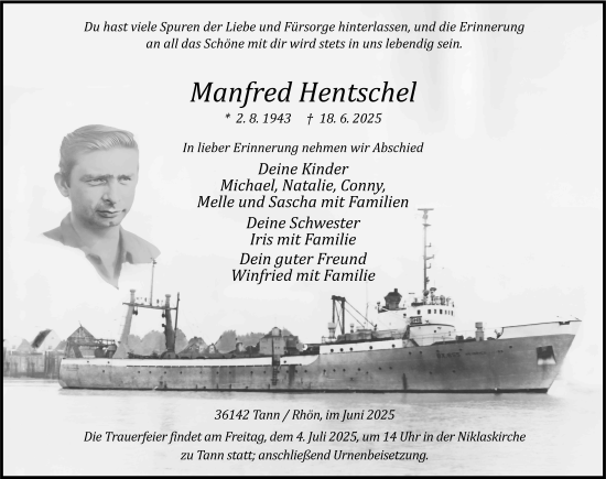Traueranzeige von Manfred Hentschel von FZ