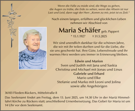 Traueranzeige von Maria Schäfer von FZ