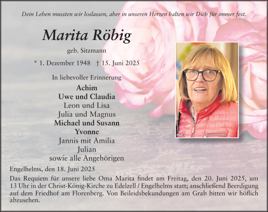 Traueranzeige von Marita Röbig von FZ