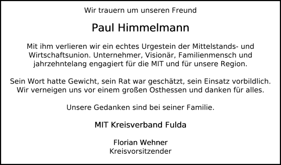 Traueranzeige von Paul Himmelmann von FZ