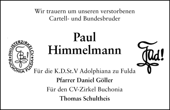 Traueranzeige von Paul Himmelmann von FZ