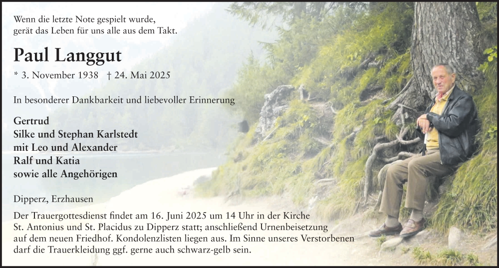  Traueranzeige für Paul Langgut vom 11.06.2025 aus FZ