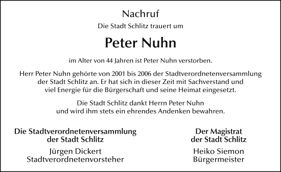 Traueranzeige von Peter Nuhn von FZ