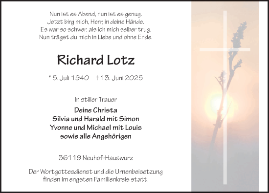 Traueranzeige von Richard Lotz von FZ